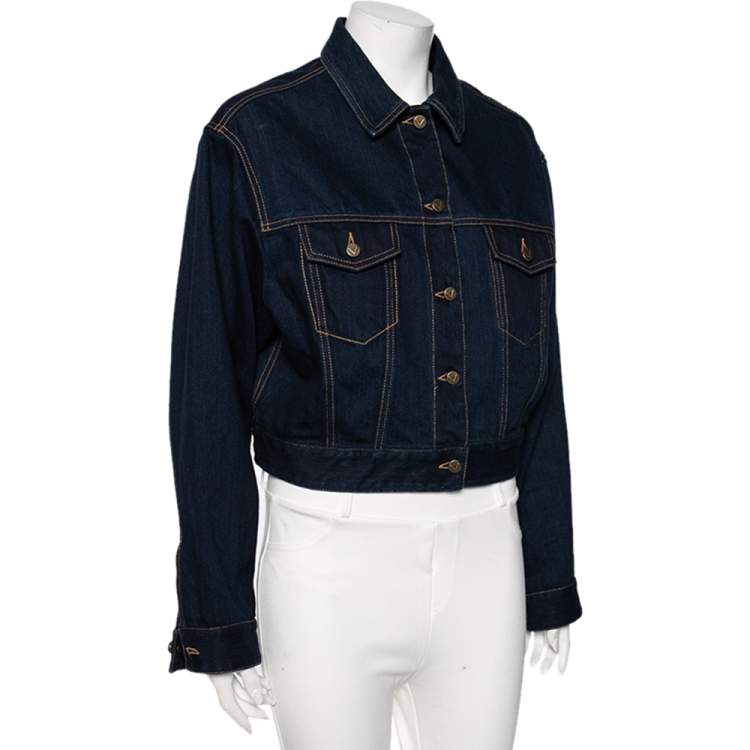 Pre Owned Valentino Navy Blue Denim Cropped Jacket S