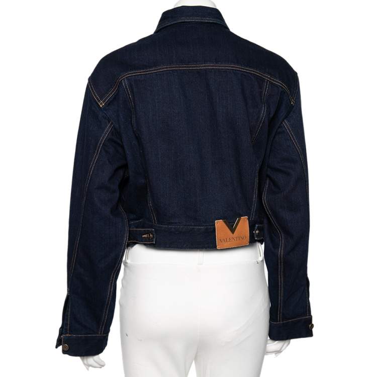 Pre Owned Valentino Navy Blue Denim Cropped Jacket S