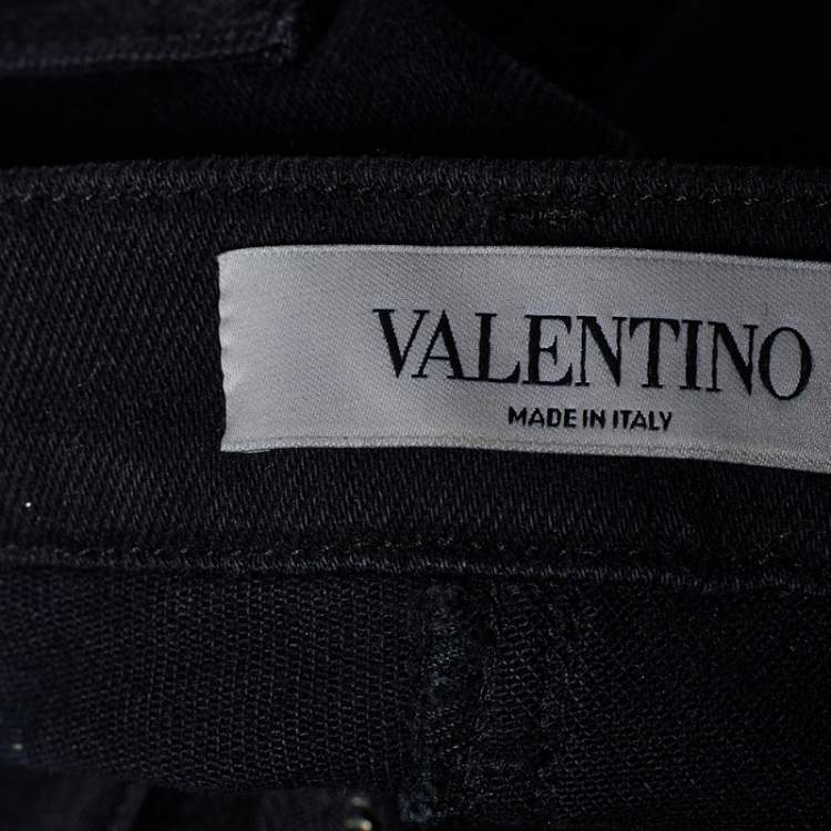 Pre Owned Valentino Black Denim VLTN Star Print Detail Slim Fit Jeans S