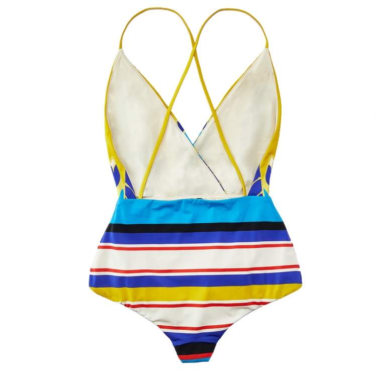 Valentino Multicolor Pop Feather Print Jersey Swimsuit L Valentino
