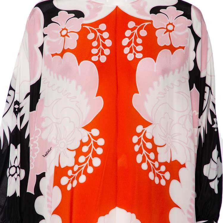 Pre Owned Valentino Multicolor Floral Printed Silk Cape Blouse S