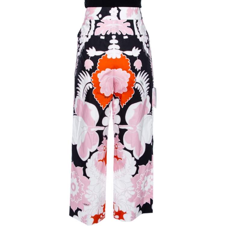 Pre Owned Valentino Multicolor Floral Printed Cotton Cropped Pants S
