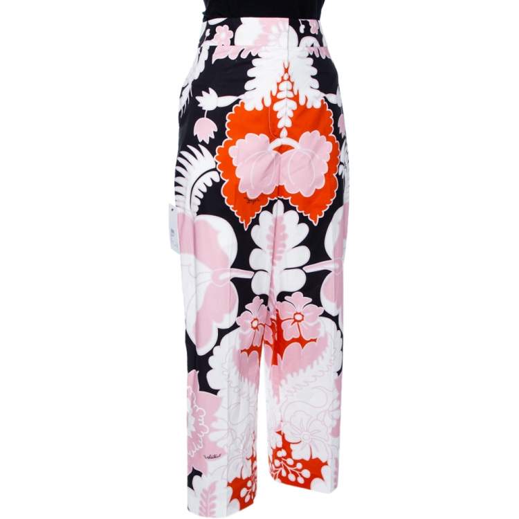 Pre Owned Valentino Multicolor Floral Printed Cotton Cropped Pants S