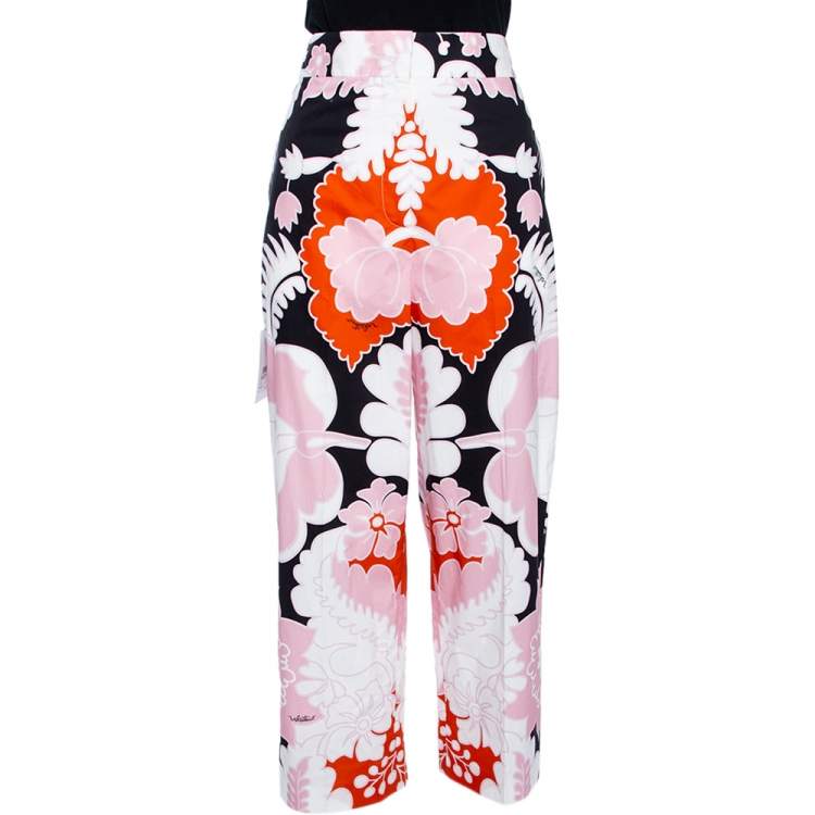 Pre Owned Valentino Multicolor Floral Printed Cotton Cropped Pants S