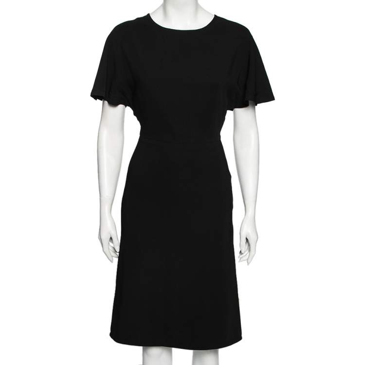 Pre Owned Valentino Black Crepe Short Sleeve Dress S