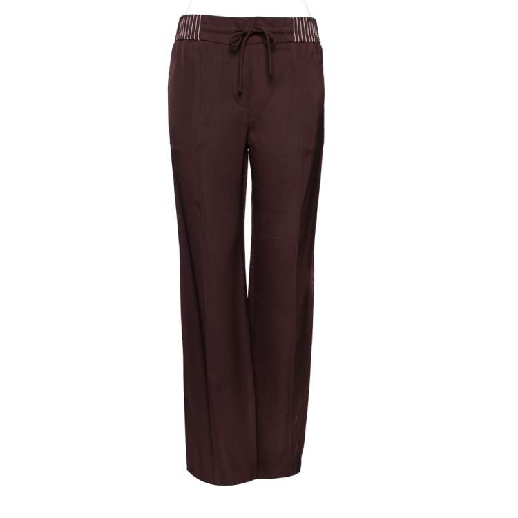 Pre Owned Valentino Burgundy Silk Blend Techno Stitch Detail Palazzo Pants S
