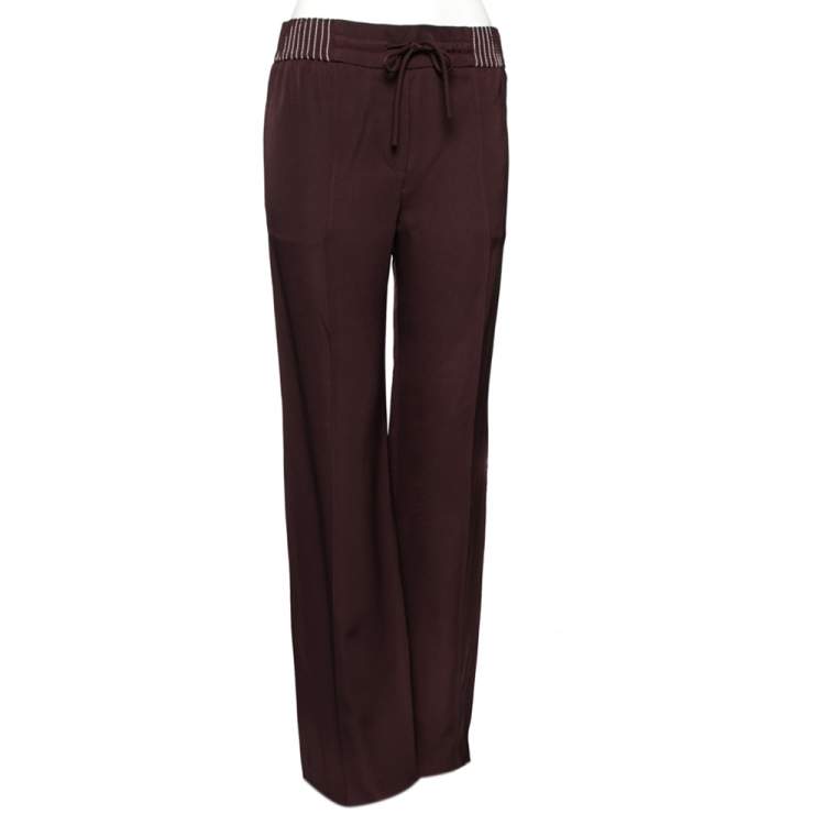 Pre Owned Valentino Burgundy Silk Blend Techno Stitch Detail Palazzo Pants S