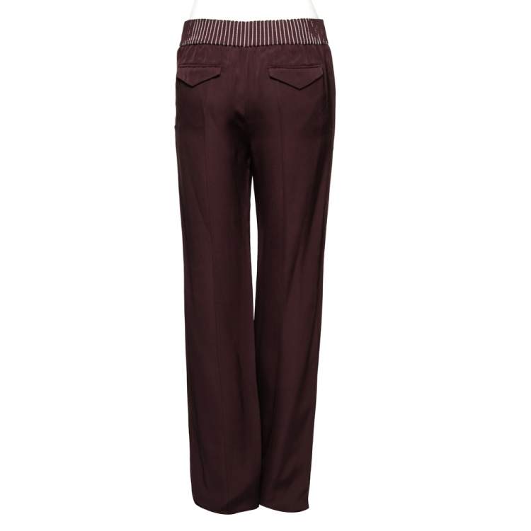 Pre Owned Valentino Burgundy Silk Blend Techno Stitch Detail Palazzo Pants S