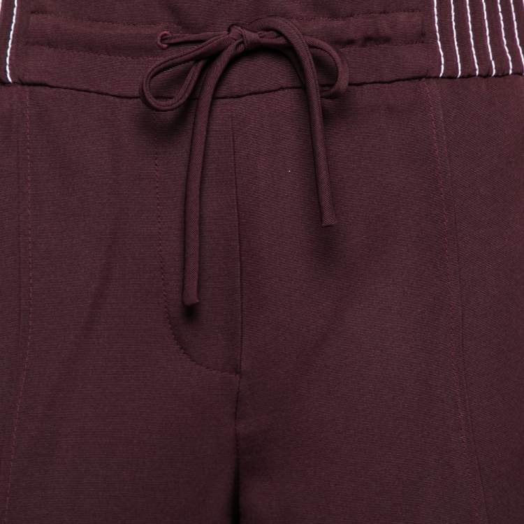 Pre Owned Valentino Burgundy Silk Blend Techno Stitch Detail Palazzo Pants S