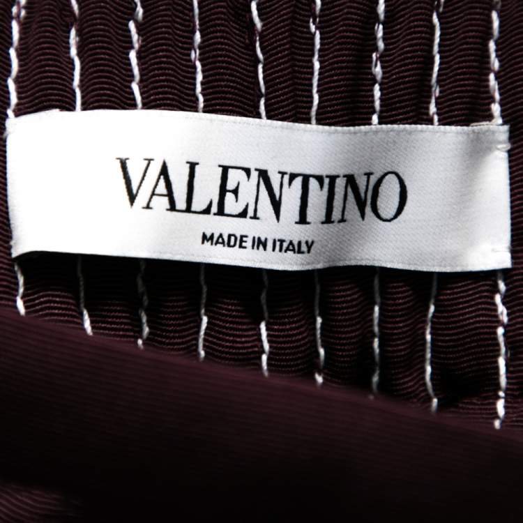 Pre Owned Valentino Burgundy Silk Blend Techno Stitch Detail Palazzo Pants S