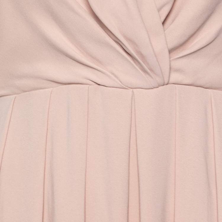 Pre Owned Valentino Beige Silk Pleated Sleeveless Maxi Dress M