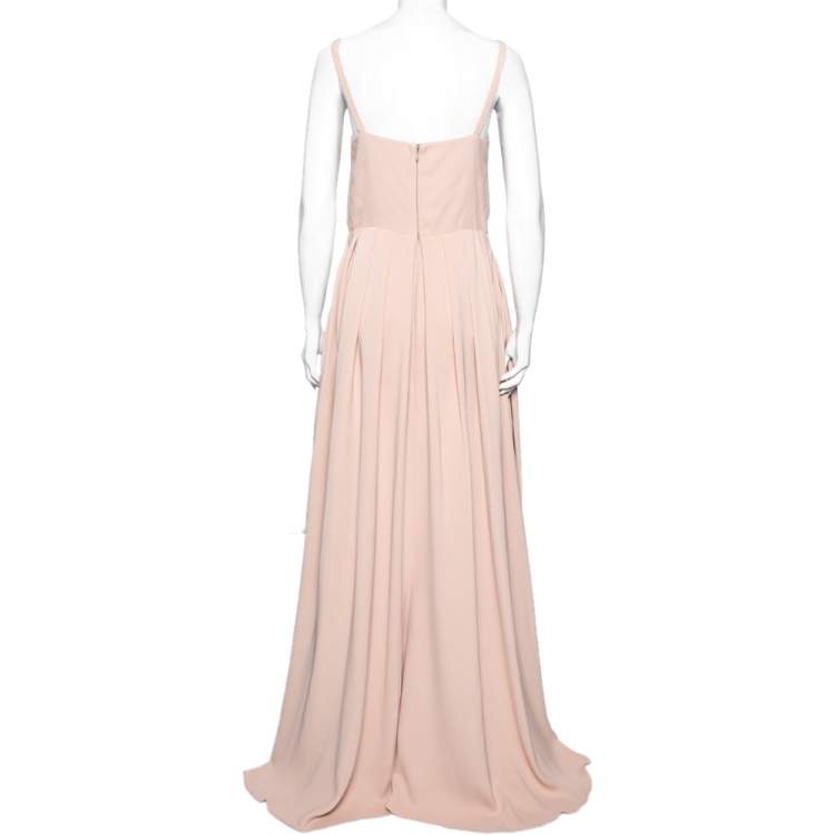 Pre Owned Valentino Beige Silk Pleated Sleeveless Maxi Dress M