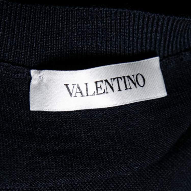 Pre Owned Valentino Navy Blue Knit Long Sleeve Sweater M