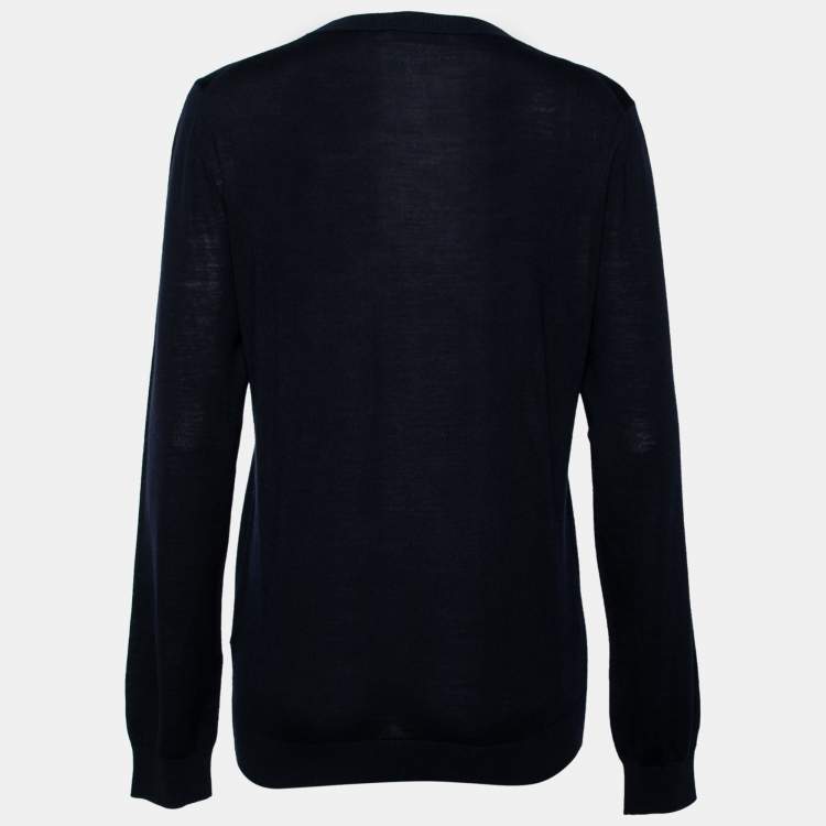 Pre Owned Valentino Navy Blue Knit Long Sleeve Sweater M