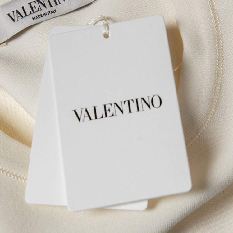Pre Owned Valentino Ivory Knit Flared Cuff Detail Round Neck Top L