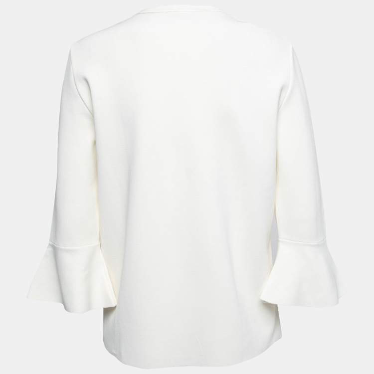 Pre Owned Valentino Ivory Knit Flared Cuff Detail Round Neck Top L