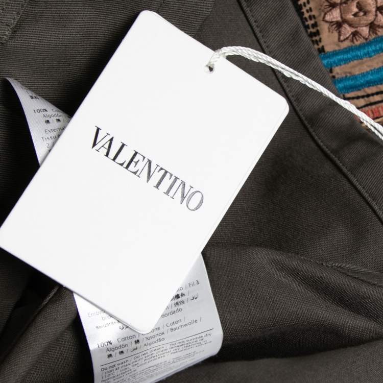 Pre Owned Valentino Olive Green Cotton Patch Detail Button Front Shirt S