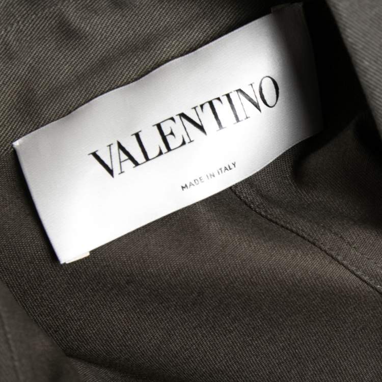 Pre Owned Valentino Olive Green Cotton Patch Detail Button Front Shirt S