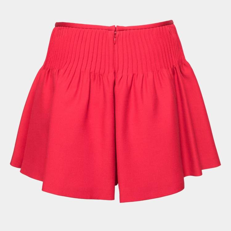 Pre Owned Valentino Red Wool & Silk Pintucked Shorts S