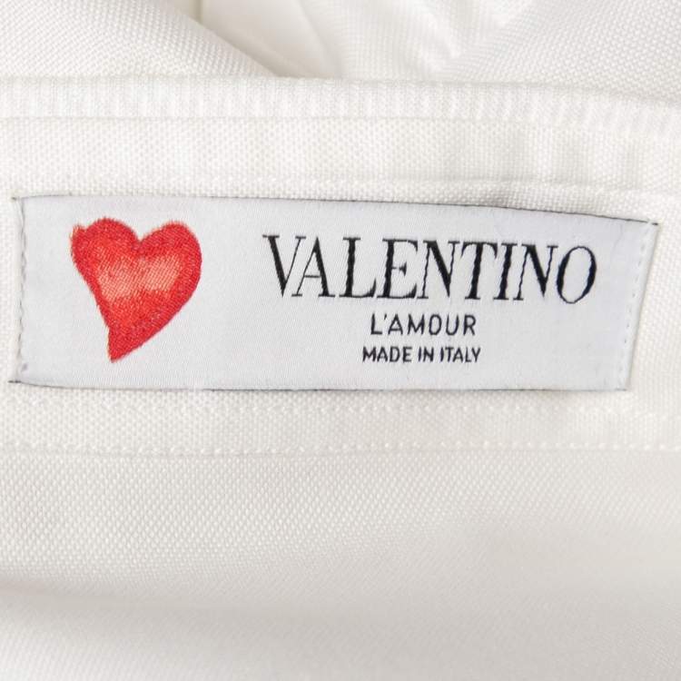 Pre Owned Valentino White Cotton Texture Paneled Button Front Peplum Shirt M