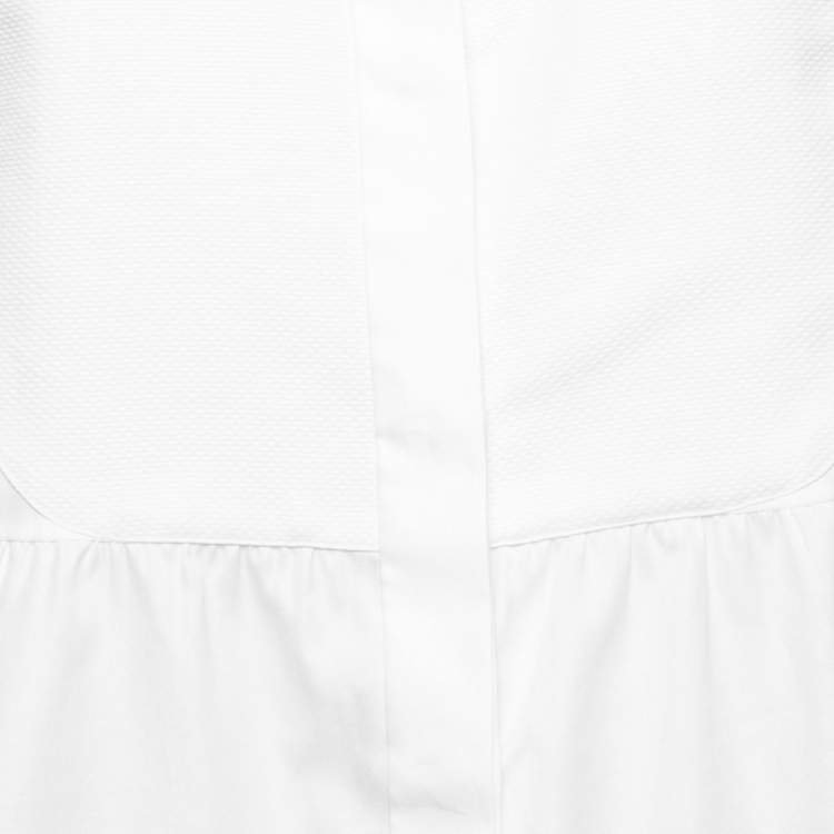 Pre Owned Valentino White Cotton Texture Paneled Button Front Peplum Shirt M