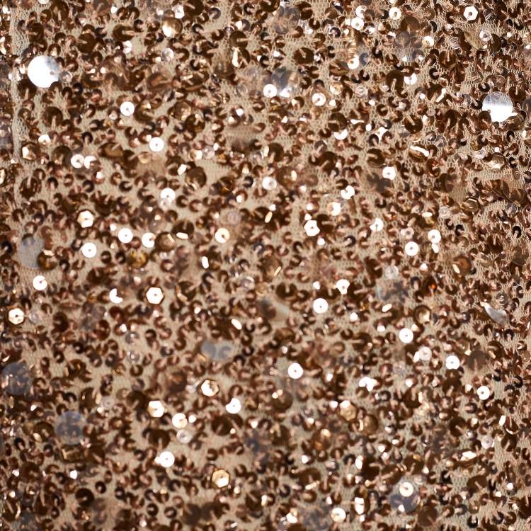 Pre Owned Valentino Metallic Gold Sequin Knee Length Skirt M