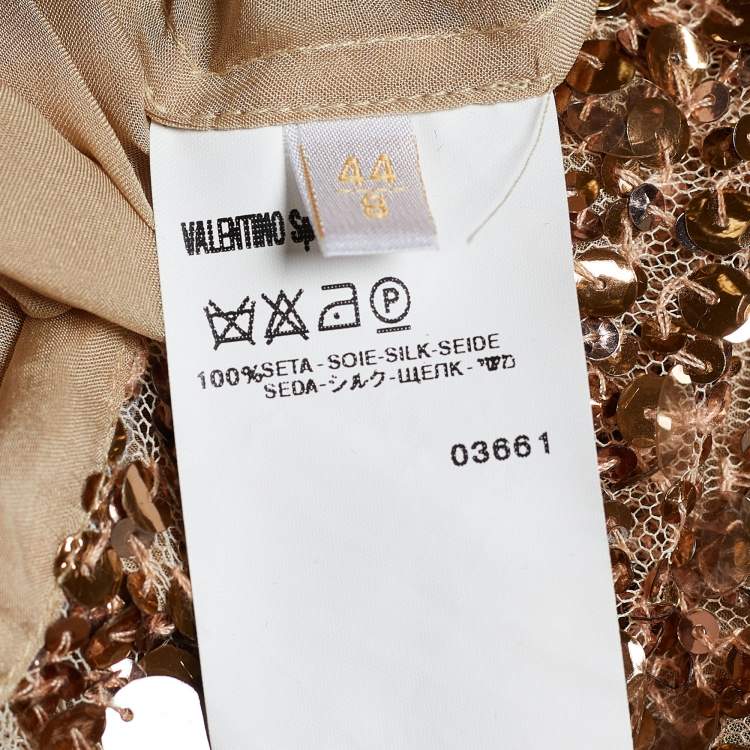 Pre Owned Valentino Metallic Gold Sequin Knee Length Skirt M