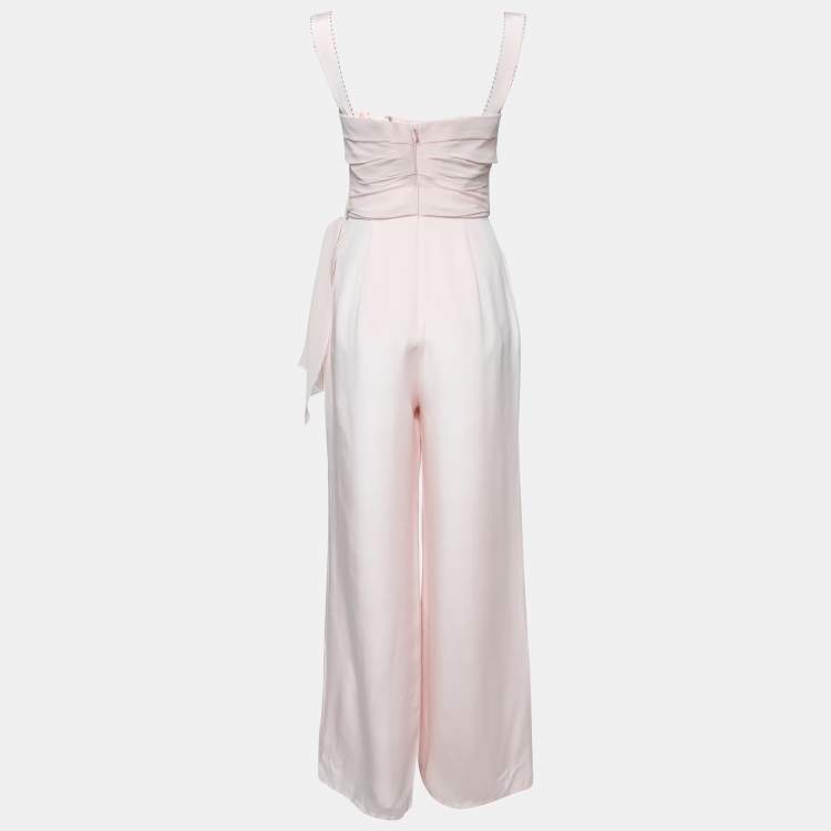 Pre Owned Max Mara Pink Silk Draped Side Belted Jessica Sleeveless Jumpsuit XS