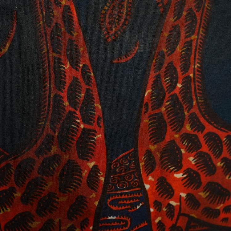 Pre Owned Valentino Black Giraffe Print Jersey Distressed T-Shirt M
