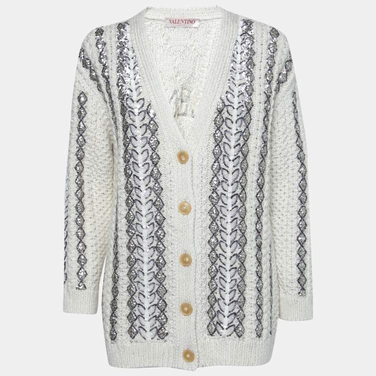 Valentino White Embroidered Cable Knit Cardigan S Valentino | TLC