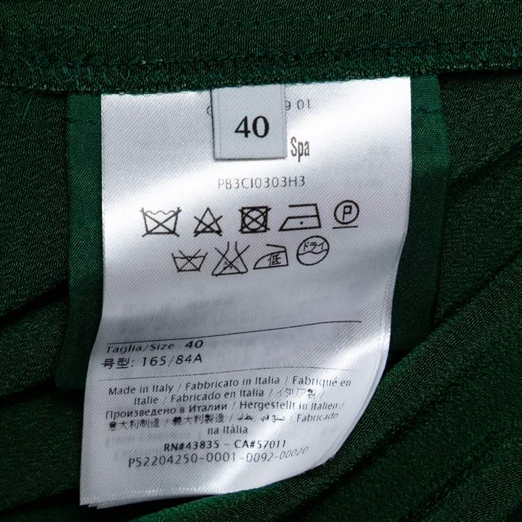 Pre Owned Valentino Green Crepe Pleated Stripe Detail Zip-Up Track Jacket S