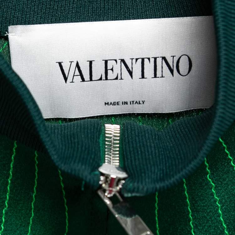Pre Owned Valentino Green Crepe Pleated Stripe Detail Zip-Up Track Jacket S