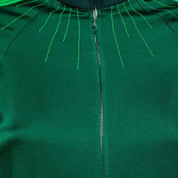 Pre Owned Valentino Green Crepe Pleated Stripe Detail Zip-Up Track Jacket S