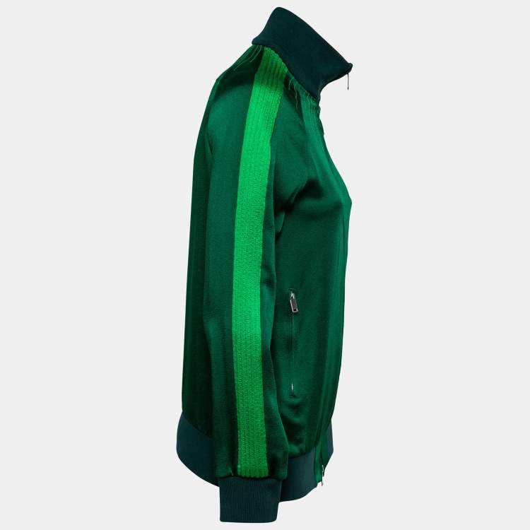 Pre Owned Valentino Green Crepe Pleated Stripe Detail Zip-Up Track Jacket S