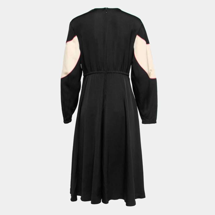 Pre Owned Valentino Black Long Sleeve Drawstring Waist Midi Dress M