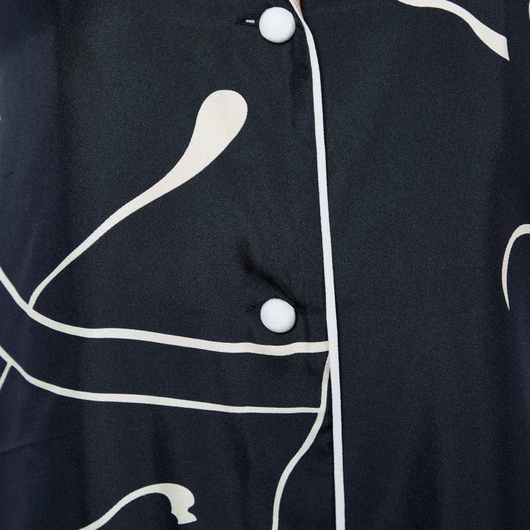 Pre Owned Valentino Black Panther Printed Silk Button Front Pajama Shirt L