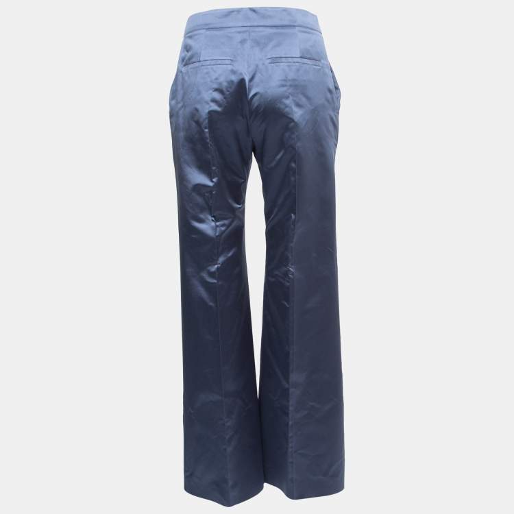 Pre Owned Valentino Blue Silk Straight Leg Pants M