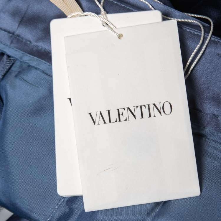 Pre Owned Valentino Blue Silk Straight Leg Pants M