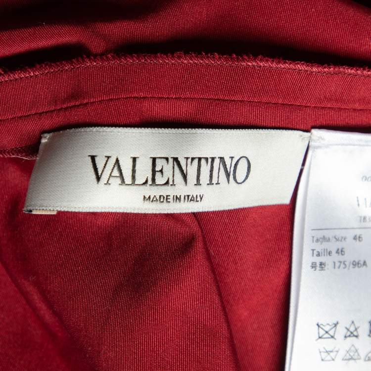 Pre Owned Valentino Burgundy Cotton Taffeta Neck Tie Detail Top L