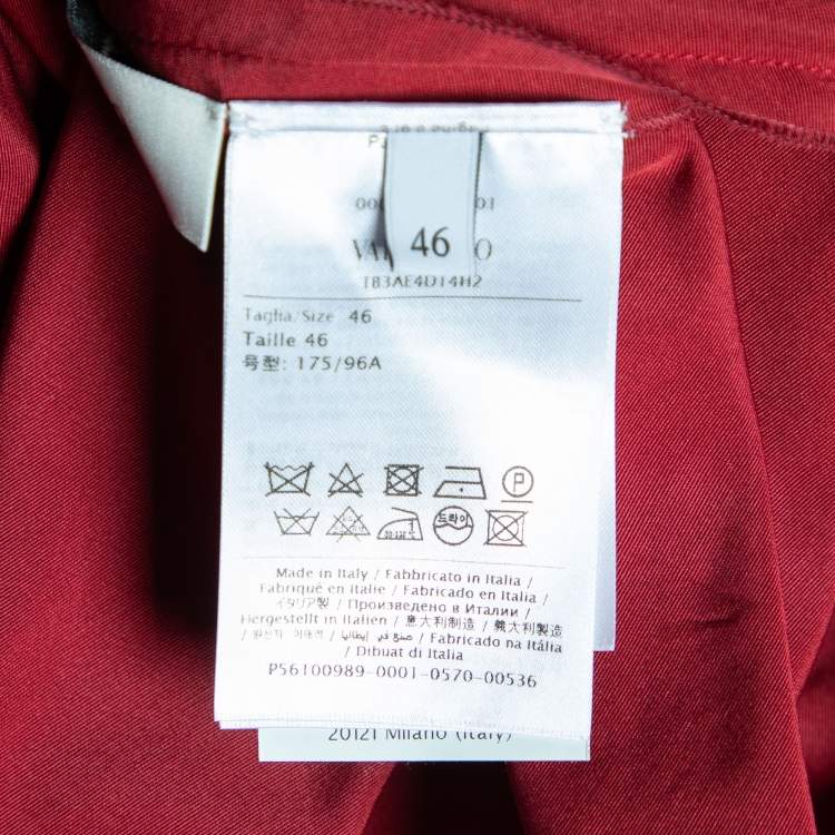 Pre Owned Valentino Burgundy Cotton Taffeta Neck Tie Detail Top L