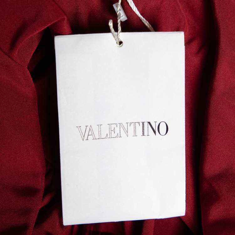 Pre Owned Valentino Burgundy Cotton Taffeta Neck Tie Detail Top L