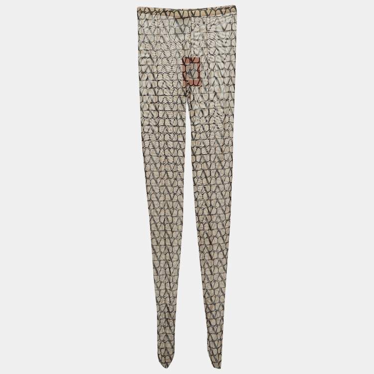 Pre Owned Valentino Beige Logo Patterned Semi-Sheer Stretch Tulle Tights L/XL