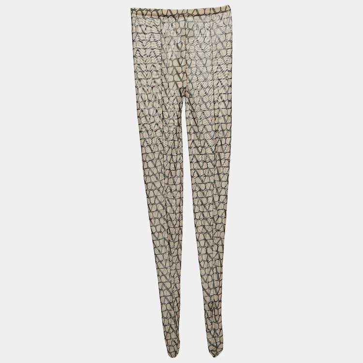Pre Owned Valentino Beige Logo Patterned Semi-Sheer Stretch Tulle Tights L/XL