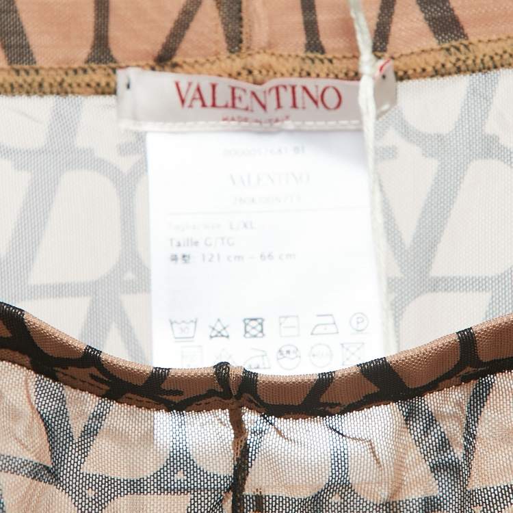 Pre Owned Valentino Brown Logo Patterned Semi-Sheer Stretch Tulle Tights L/XL