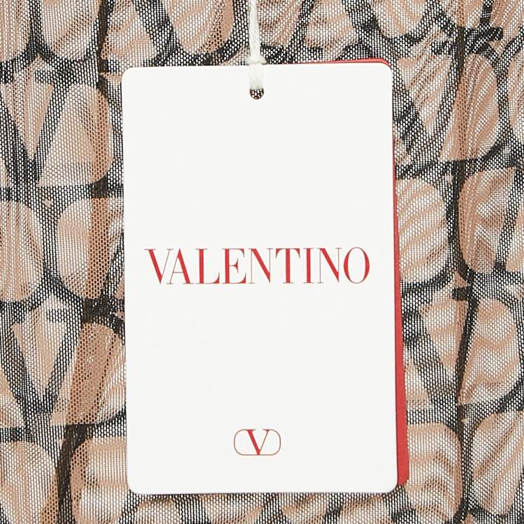 Pre Owned Valentino Brown Logo Patterned Semi-Sheer Stretch Tulle Tights L/XL