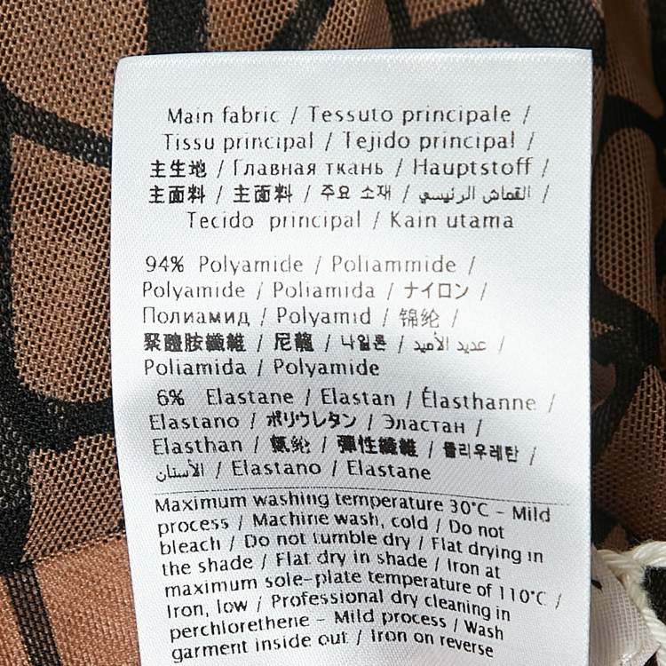 Pre Owned Valentino Brown Logo Patterned Semi-Sheer Stretch Tulle Tights L/XL