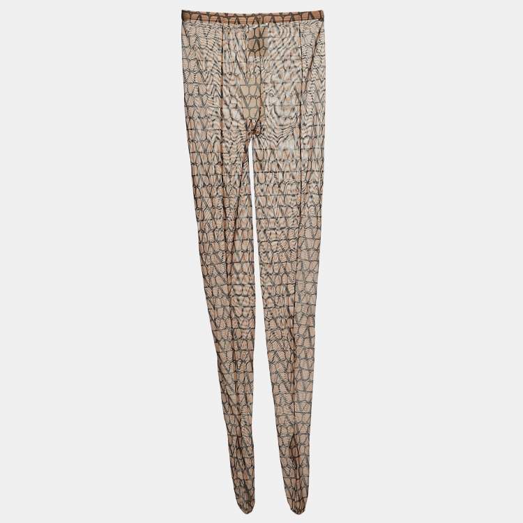 Pre Owned Valentino Brown Logo Patterned Semi-Sheer Stretch Tulle Tights L/XL