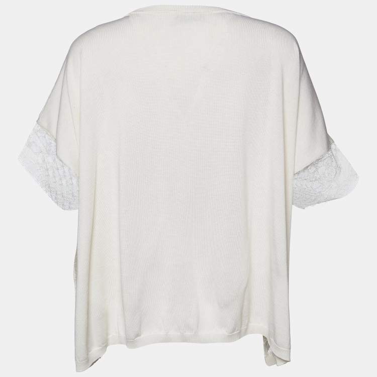 Pre Owned Valentino Cream Silk & Cotton Knit Lace Trim Jumper S