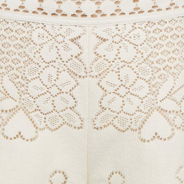 Pre Owned Valentino White Eyelet Knit Wide Leg Pants S
