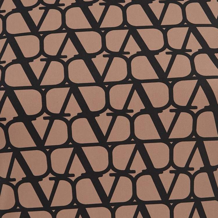 Pre Owned Valentino Beige/Black Logo Monogram Jersey Long Sleeve Bodysuit L